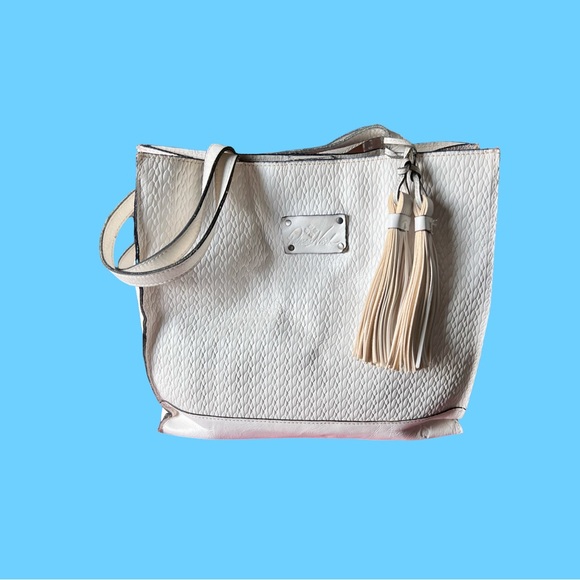 Patricia Nash White Toscano Twisted Woven Embossed Handbag. - Picture 5 of 16